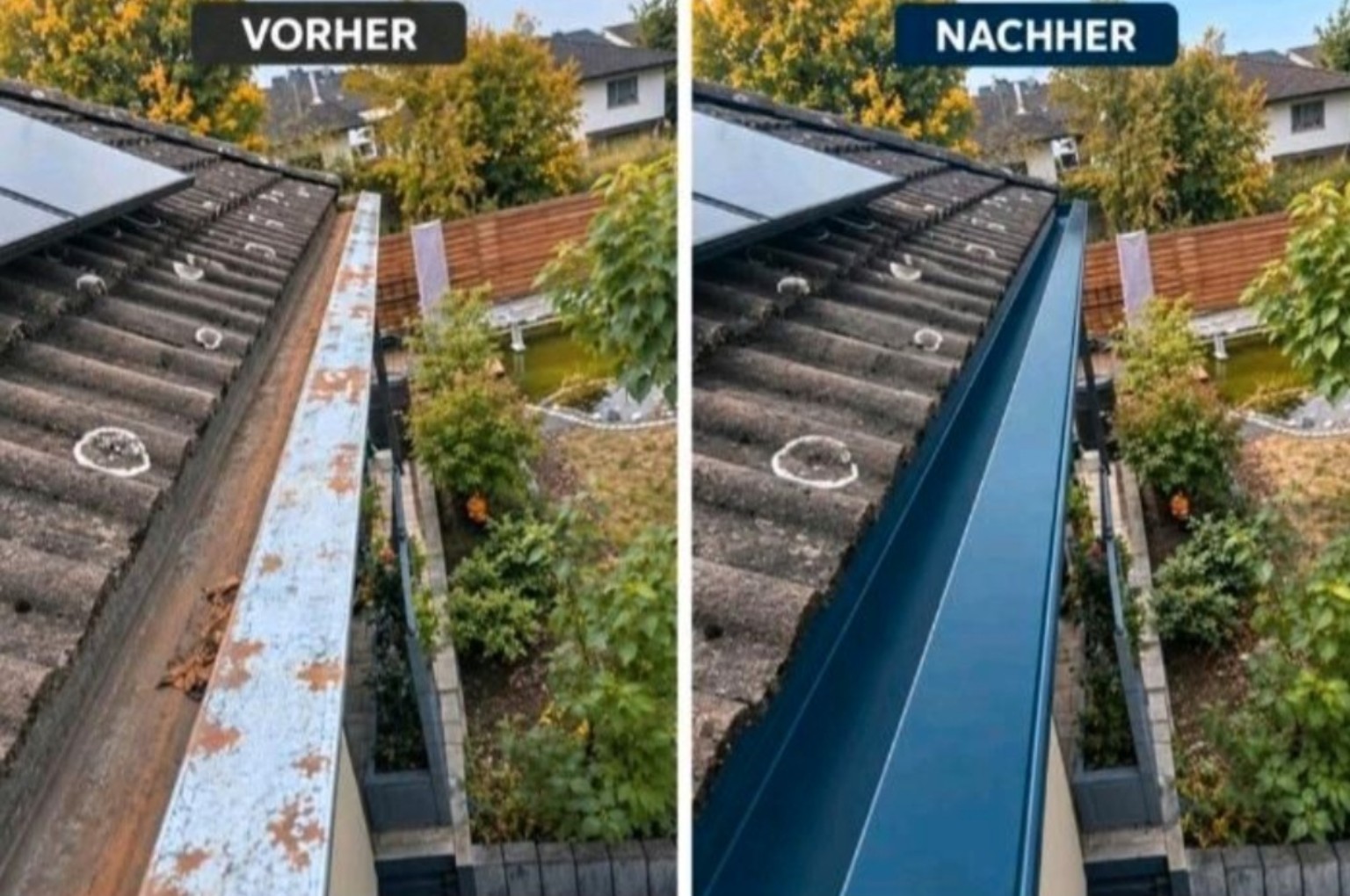 Vorher und nachher: Dachrinne